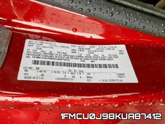 1FMCU0J98KUA87412 фото 2