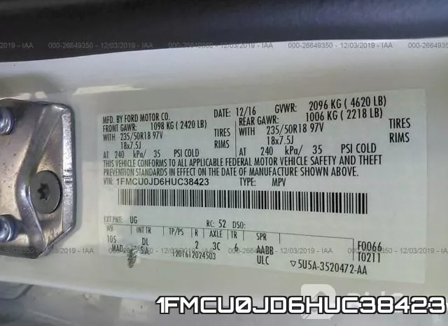1FMCU0JD6HUC38423 фото 10