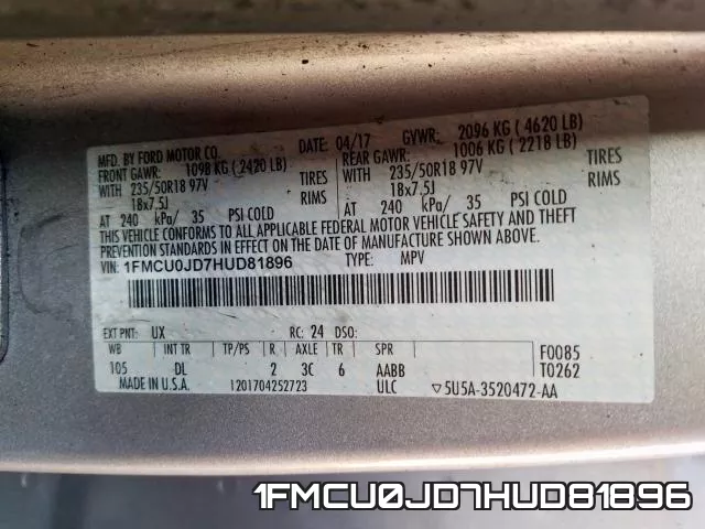 1FMCU0JD7HUD81896 фото 2