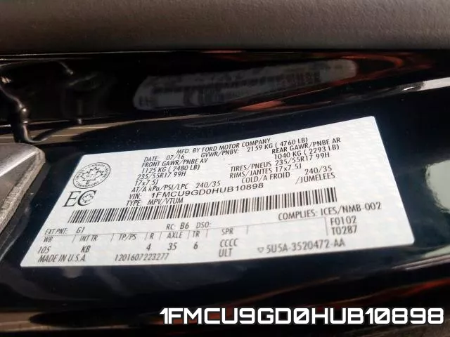 1FMCU9GD0HUB10898 фото 2