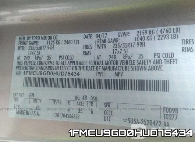 1FMCU9GD0HUD75434 фото 10