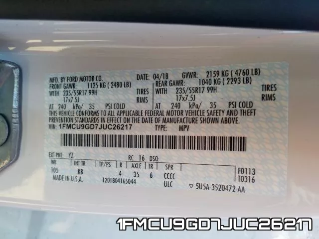 1FMCU9GD7JUC26217 фото 2
