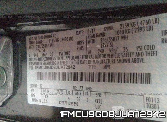 1FMCU9GD8JUA72942 фото 10