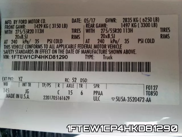 1FTEW1CP4HKD81290 фото 2