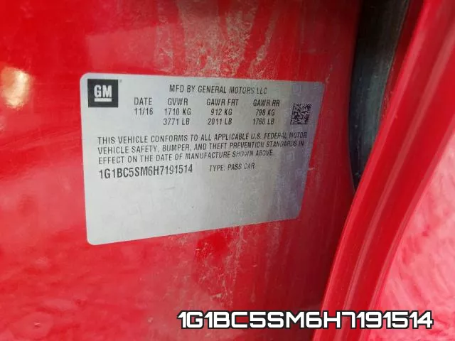 1G1BC5SM6H7191514 фото 2