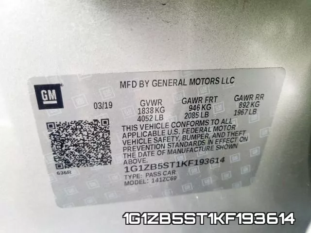 1G1ZB5ST1KF193614 фото 2