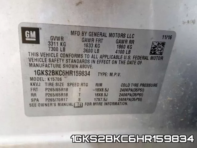 1GKS2BKC6HR159834 фото 2