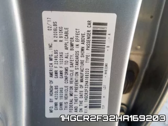 1HGCR2F32HA169203 фото 2