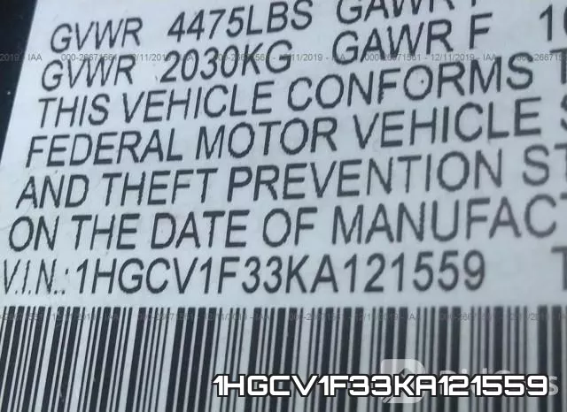 1HGCV1F33KA121559 фото 10