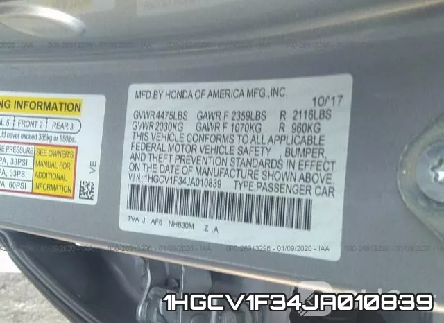 1HGCV1F34JA010839 фото 10