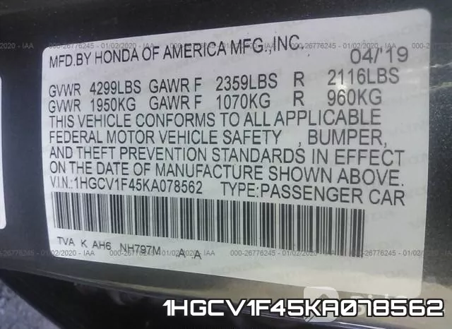 1HGCV1F45KA078562 фото 10