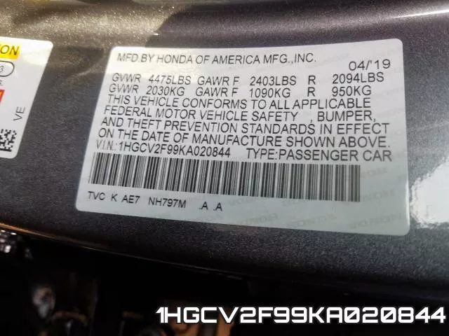 1HGCV2F99KA020844 фото 2