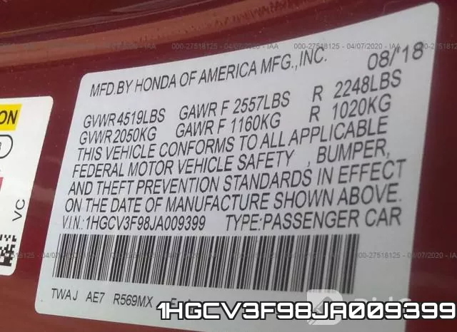 1HGCV3F98JA009399 фото 10