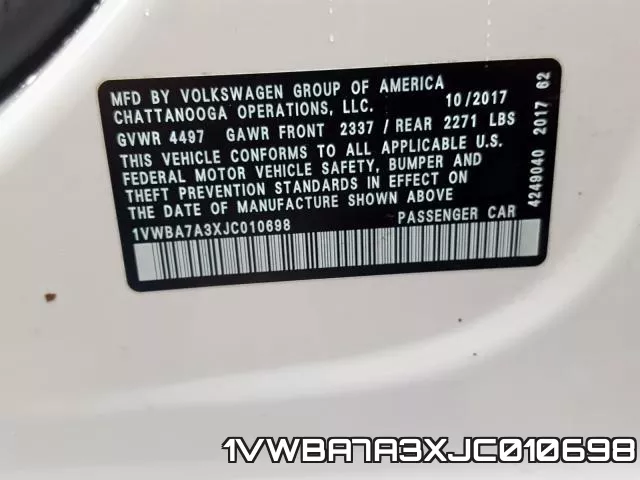 1VWBA7A3XJC010698 фото 2