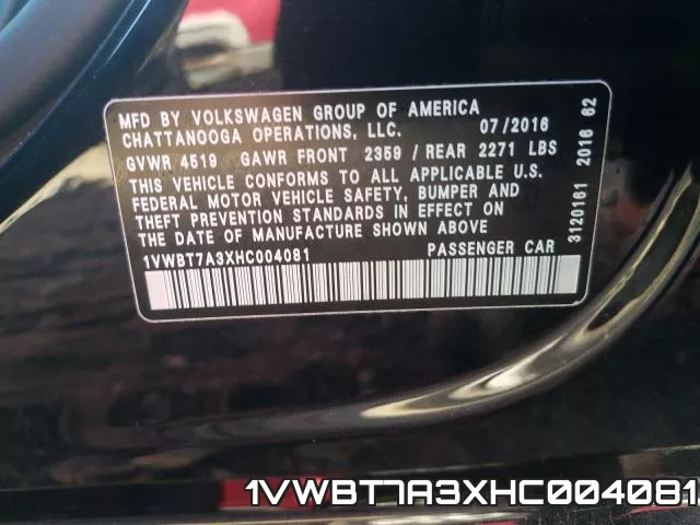 1VWBT7A3XHC004081 фото 2