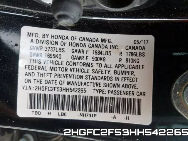2HGFC2F53HH542265 фото 2