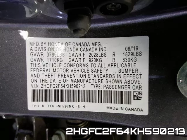 2HGFC2F64KH590213 фото 2