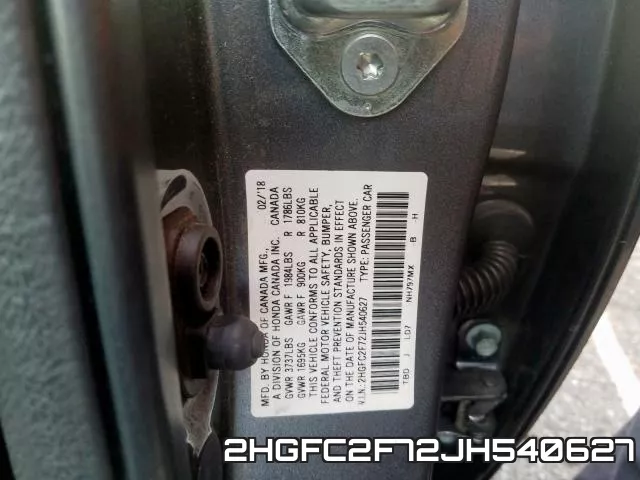 2HGFC2F72JH540627 фото 2