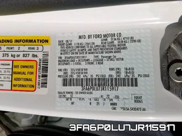 3FA6P0LU7JR115917 фото 2
