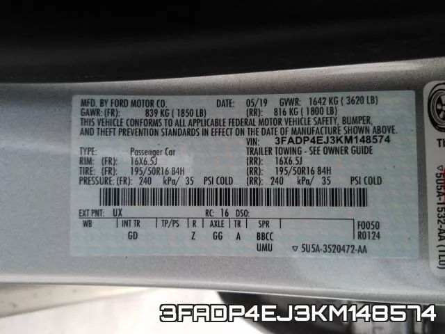 3FADP4EJ3KM148574 фото 2
