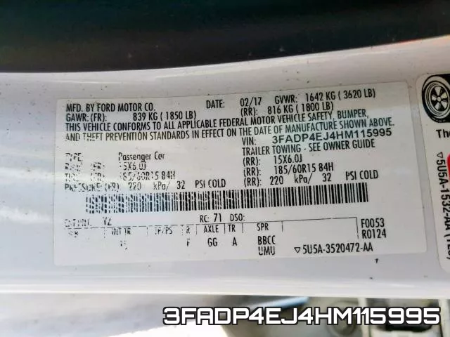3FADP4EJ4HM115995 фото 2