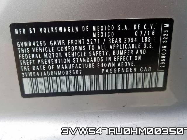 3VW547AU0HM003507 фото 2