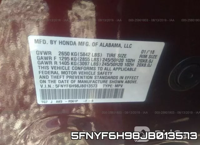 5FNYF6H98JB013573 фото 10