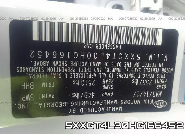 5XXGT4L30HG166452 фото 10