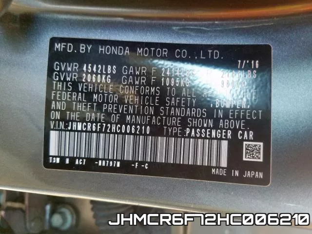 JHMCR6F72HC006210 фото 2