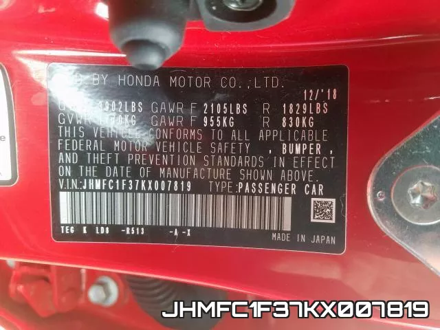JHMFC1F37KX007819 фото 2
