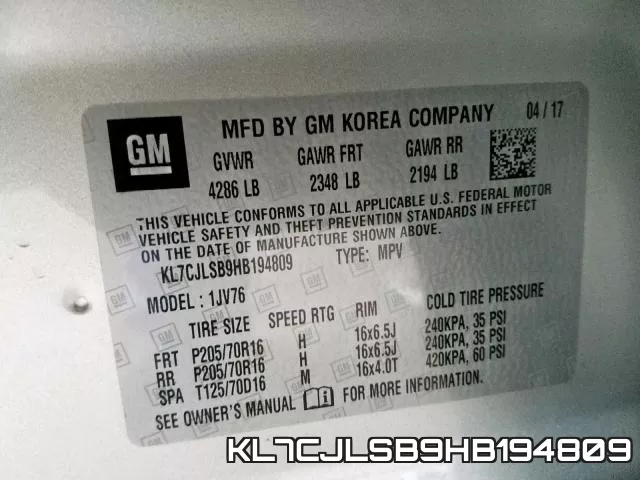 KL7CJLSB9HB194809 фото 2