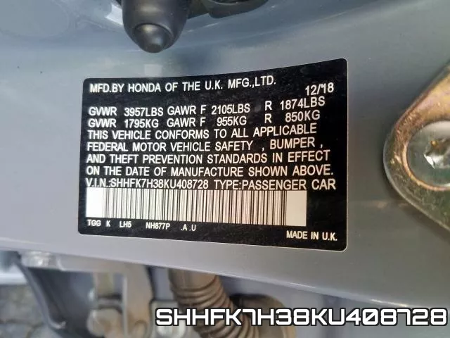 SHHFK7H38KU408728 фото 2