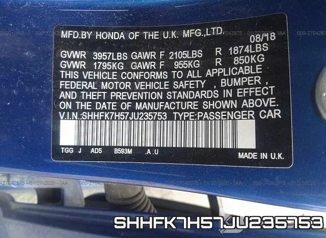 SHHFK7H57JU235753 фото 10