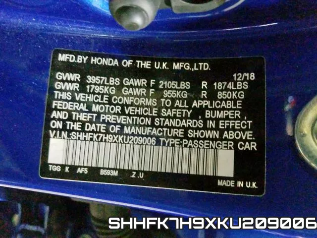 SHHFK7H9XKU209006 фото 2