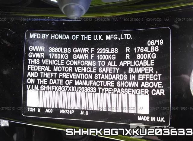 SHHFK8G7XKU203633 фото 10
