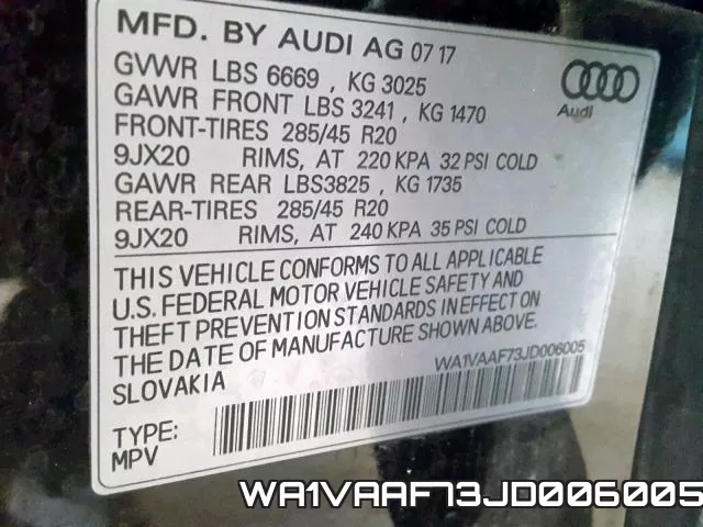 WA1VAAF73JD006005 фото 2