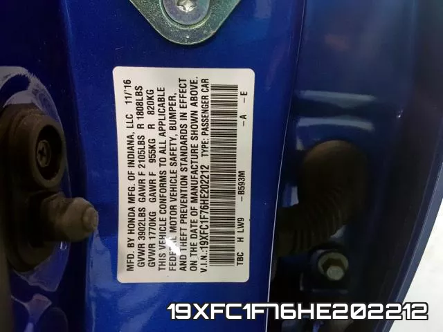 19XFC1F76HE202212 фото 2