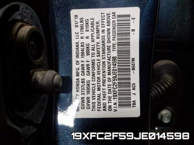 19XFC2F59JE014598 фото 2