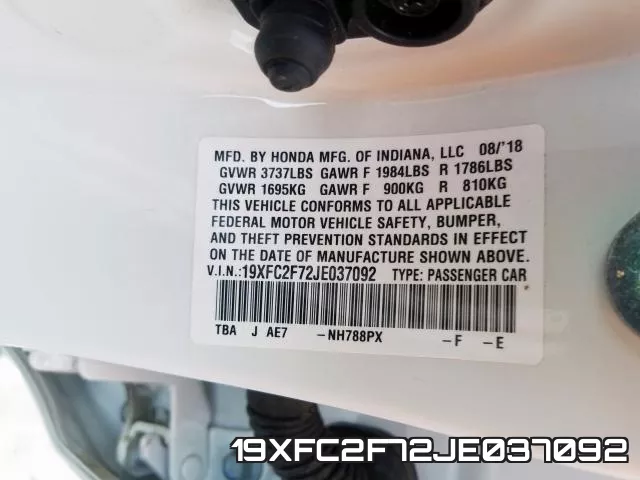 19XFC2F72JE037092 фото 2