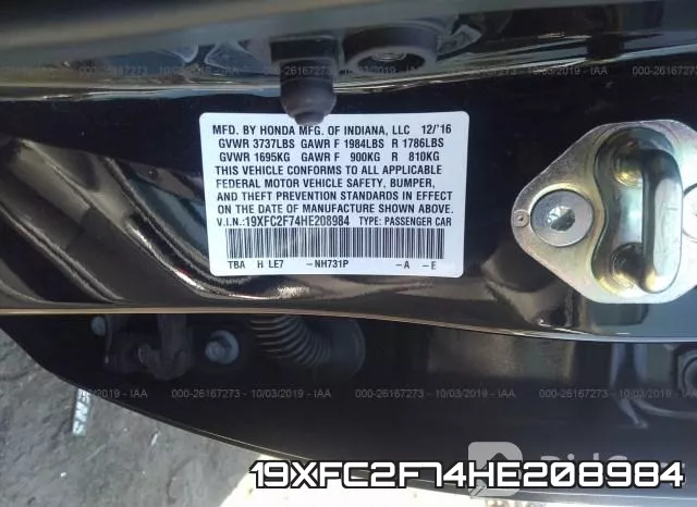 19XFC2F74HE208984 фото 10