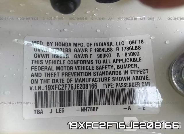 19XFC2F76JE208166 фото 10