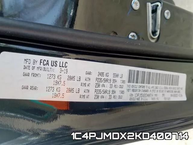 1C4PJMDX2KD400714 фото 2