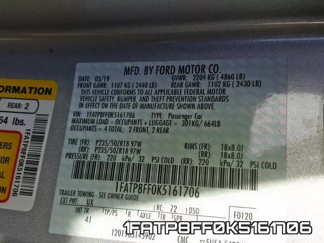 1FATP8FF0K5161706 фото 2