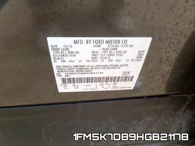 1FM5K7D89HGB21178 фото 2