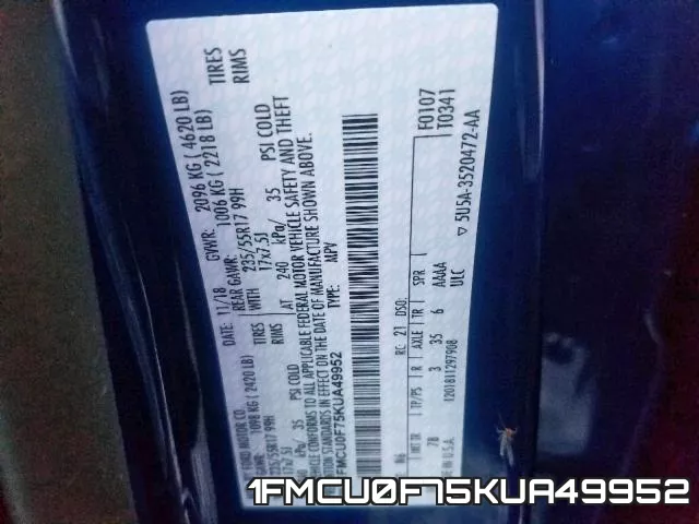 1FMCU0F75KUA49952 фото 2