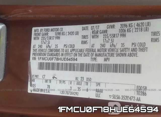 1FMCU0F78HUE64594 фото 10