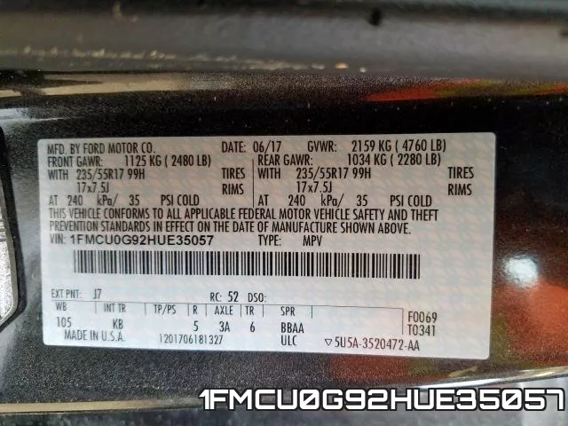 1FMCU0G92HUE35057 фото 2