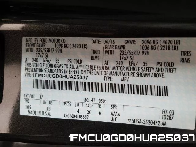 1FMCU0GD0HUA25037 фото 2
