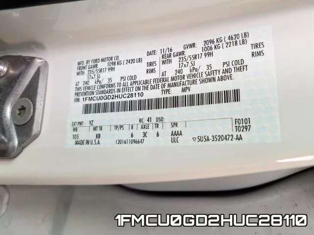 1FMCU0GD2HUC28110 фото 2