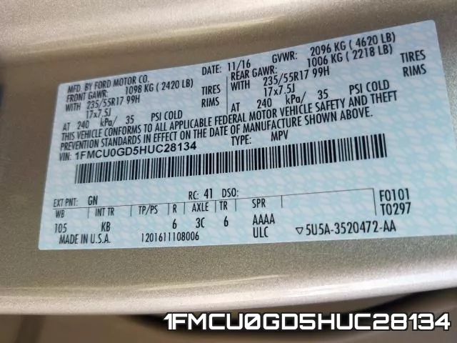 1FMCU0GD5HUC28134 фото 2